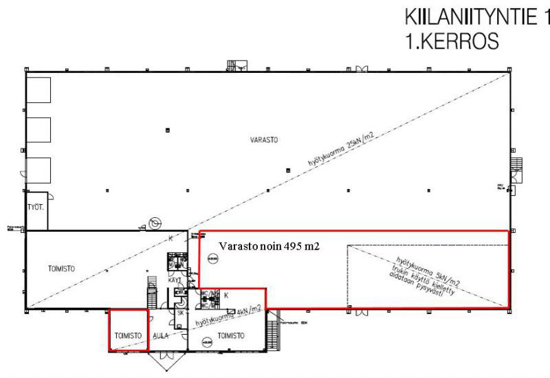 1. kerroksen 495m2 varaston pohjapiirros