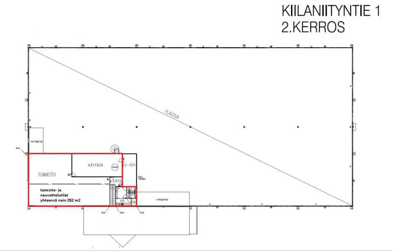 2. kerroksen 252m2 toimiston pohjapiirros